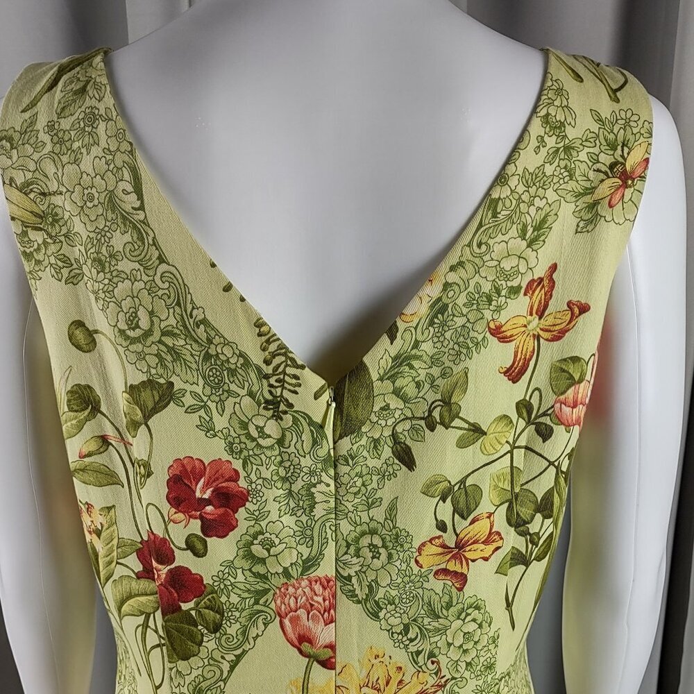 Talbots Yellow Green Floral Sleeveless 100% Cotton A-Line Midi Dress Size 10 - Picture 5 of 11
